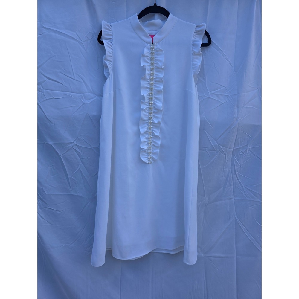 Lilly Pulitzer White Pearl Ruffle Dress Women's 10 Sleeveless Bridal Graduation